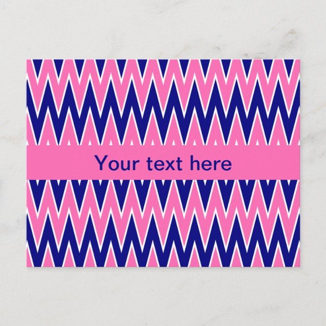 Carte Postale Motif Hot Rose et Navy Blue Zigzag (Devant)