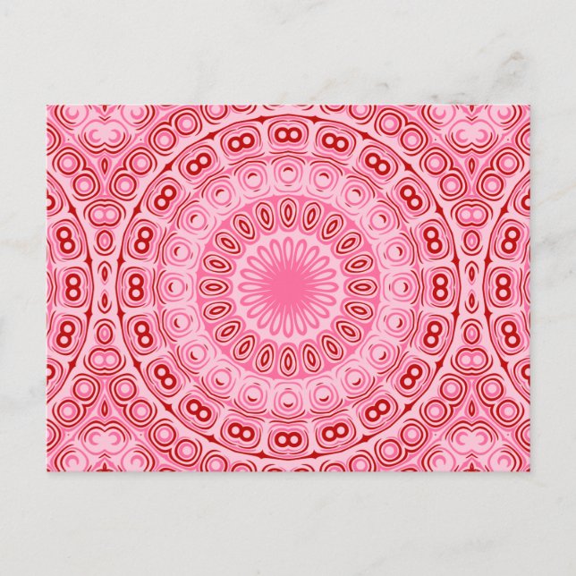 Carte Postale Motif Mandala Rouge et Rose (Devant)