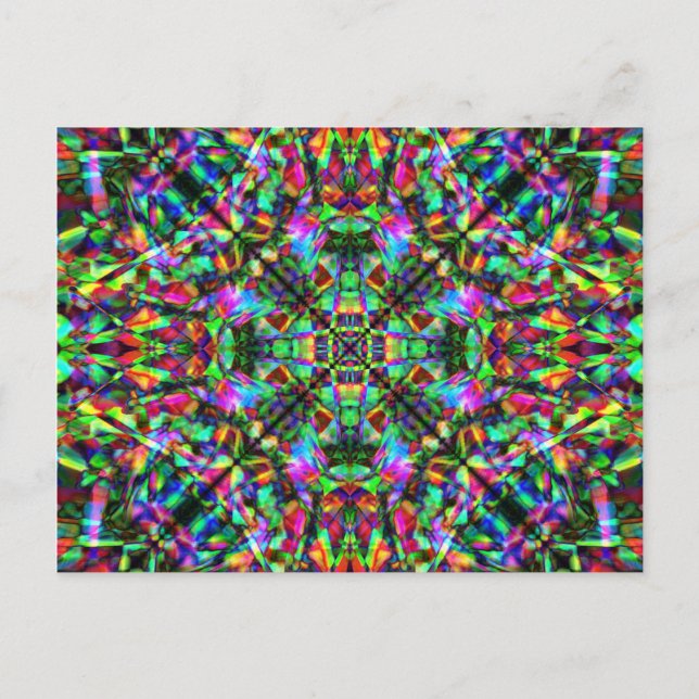 Carte Postale Motif Mandala vert et arc en ciel (Devant)