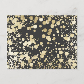 Carte Postale Motif moderne confetti noir et or élégant
