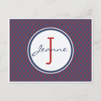 Motif Monogram Blue & Red Quatrefoil Trellis