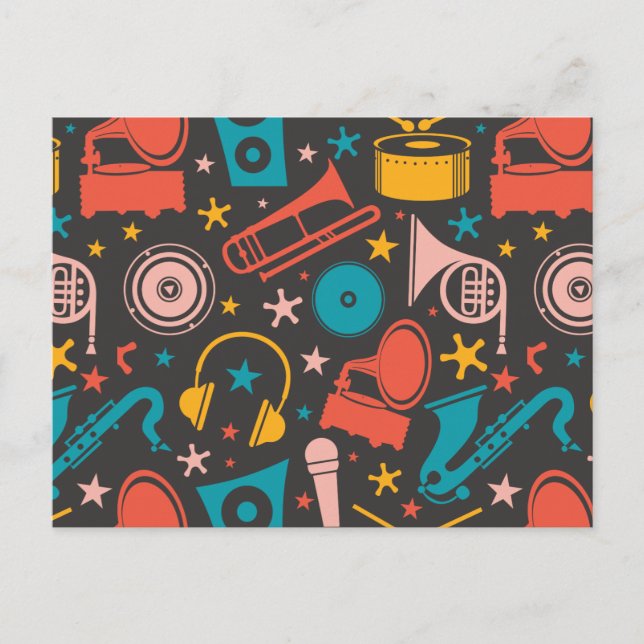 Carte Postale Motif musical - Instruments (Devant)