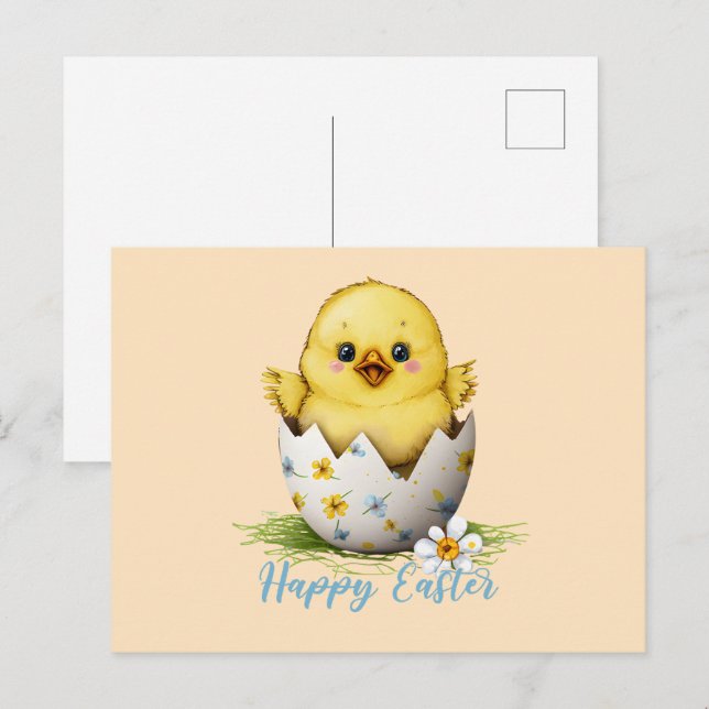 Carte Postale Motif Œufs de Pâques Poussin Éclosion Joyeuse (Devant / Derrière)