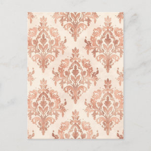 Carte Postale Motif ornemental à l'aquarelle en damas de pêche c