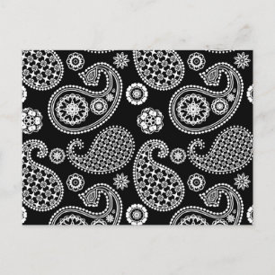 Carte Postale Motif Paisley, noir et blanc