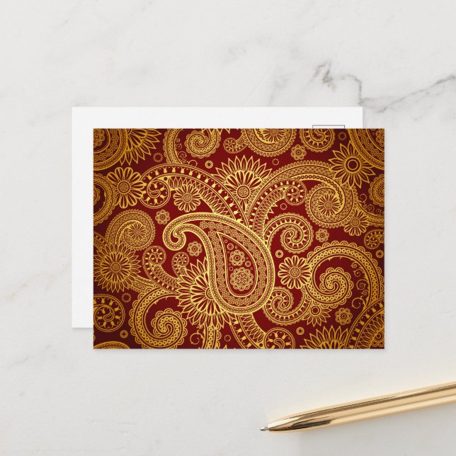 Carte Postale Motif Paisley, Persian Paisley, Oriental Paisley (Devant/Arrière en situation)