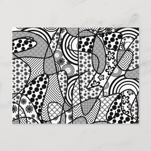 Carte Postale Motif Patchwork Noir & Blanc 02 (Devant)