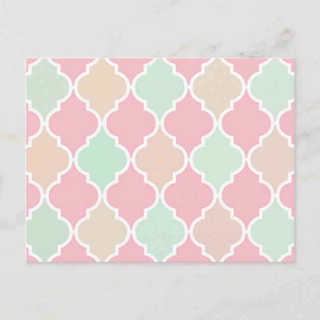 Carte Postale Motif Quatrefoil Vert Fille Rose Chic tendance (Devant)