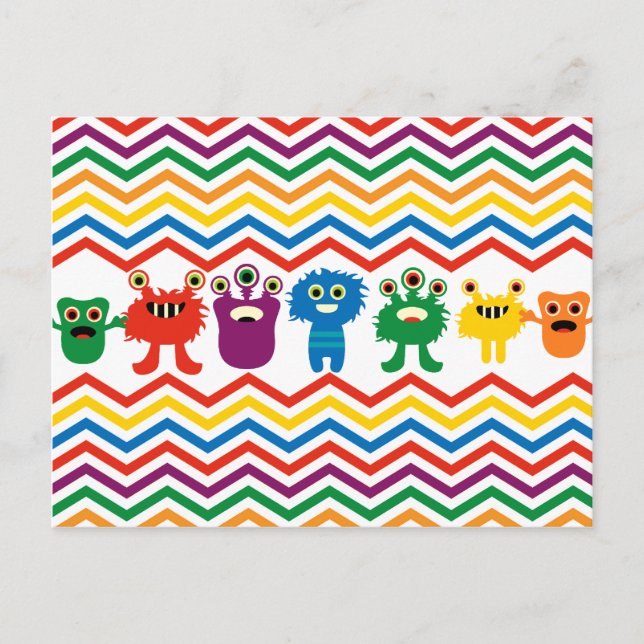 Carte Postale Motif rayé chevron amusant de monstres mignons col (Devant)