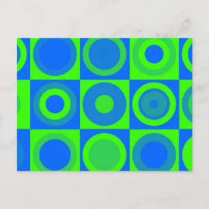 Carte Postale Motif Rétro Bleu Et Vert