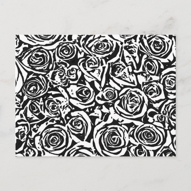 Carte Postale Motif Rose Abstrait moderne, noir et blanc (Devant)