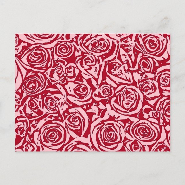 Carte Postale Motif Rose Abstrait moderne, Rose rouge et rose (Devant)