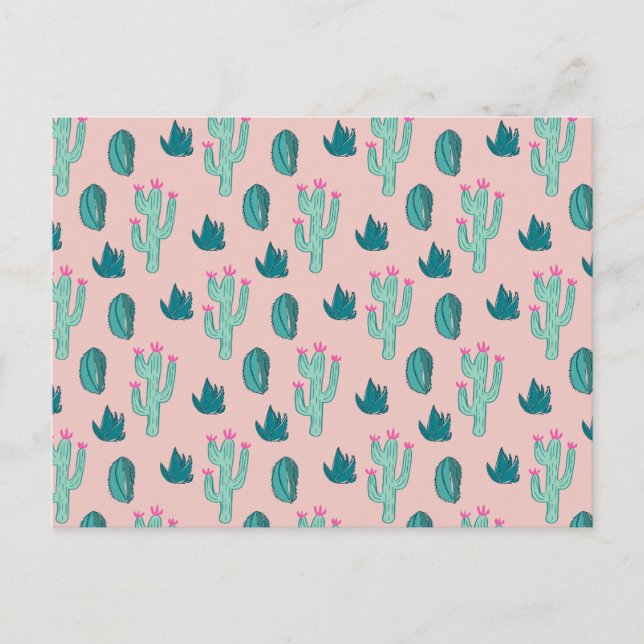 Carte Postale Motif rose et vert mignon Cactus (Devant)