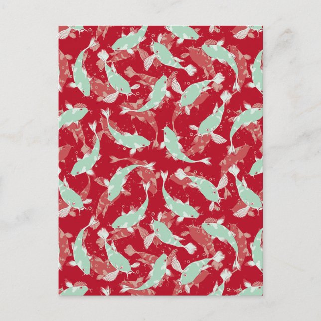Carte Postale Motif rouge et vert - Koi Fish (Devant)