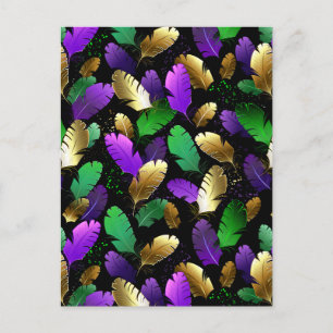 Carte Postale Motif sans couture avec des plumes de Mardi Gras