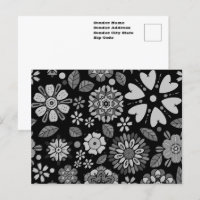 Motif sans couture d'art floral rétro noir et gris
