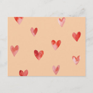 Carte Postale Motif sans couture de cœurs à l'aquarelle