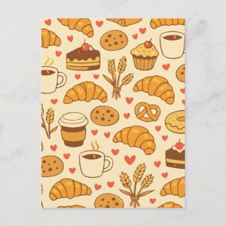Carte Postale Motif sans couture de friandises de boulangerie et