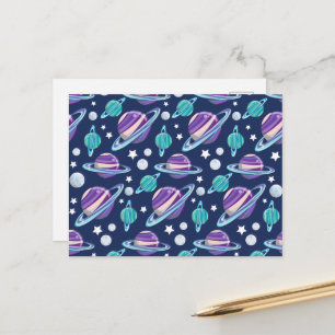 Carte Postale Motif spatial, Planètes, Étoiles, Galaxie, Cosmos