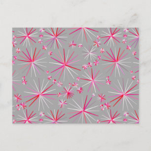Carte Postale Motif Spoutnik du milieu du siècle, Grey et Fuchsi