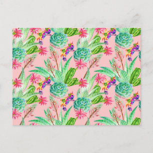 Carte Postale Motif Succulent de l'aquarelle en floraison