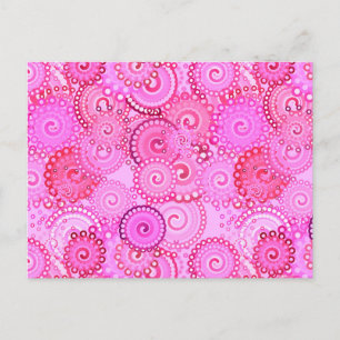 Carte Postale Motif tourbillon fractal, rose et fuchsia