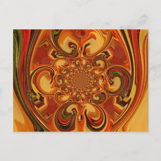 Carte Postale Motif tourbillonnant : Tons d'orange, Brown et ver (Devant)