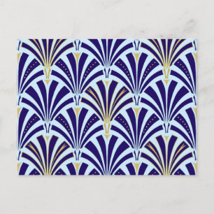 Carte Postale Motif ventilateur Art déco - cobalt et bleu ciel