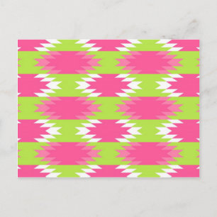 Carte Postale Motif vert Aztec Andes Tribal Hot Pink Lime