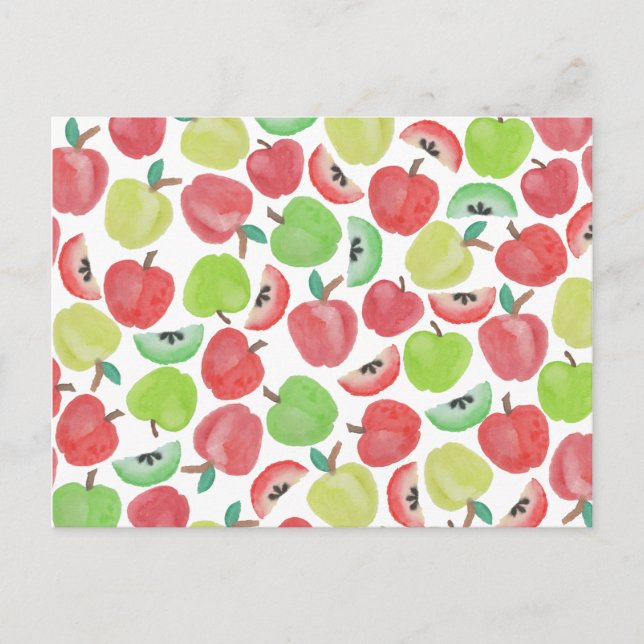 Carte Postale Motif vert rouge de fruit de pommes d'aquarelle (Devant)