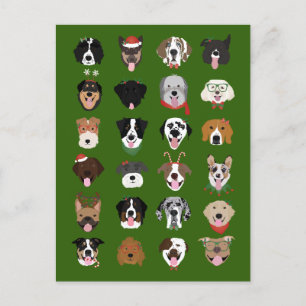 Carte Postale Motif visage chien de Noël