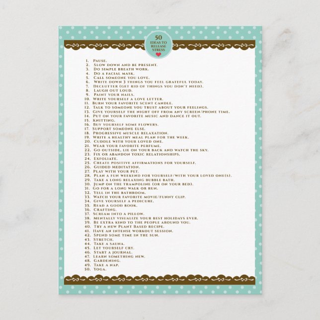 Carte Postale Motivation auto-soignante pois turquoise (Devant)