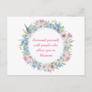 Carte Postale Motivationnel Rose Blanc Bleu Floral Wreath