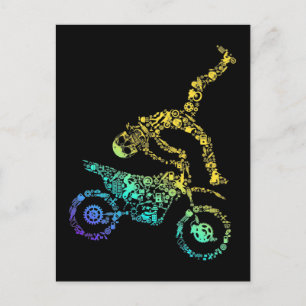 Carte Postale Motocross Coloré Motard Crâne Moto Cross