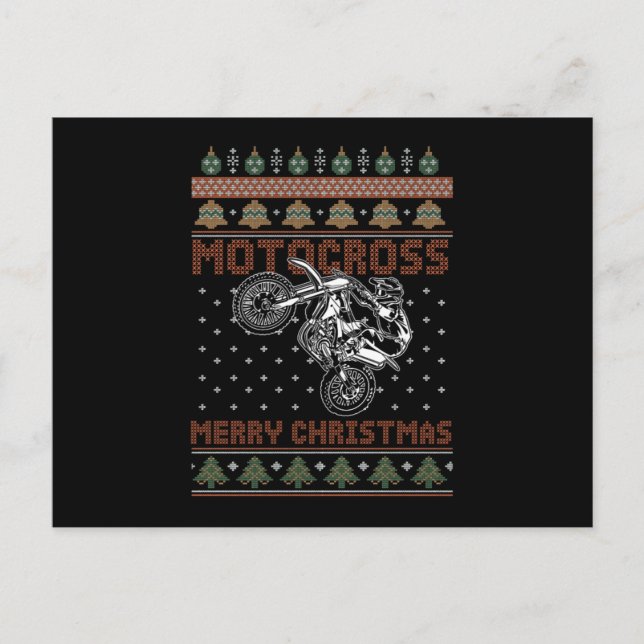 Carte Postale Motocross Merry Christmas Biker Motorcycle Cadeau (Devant)