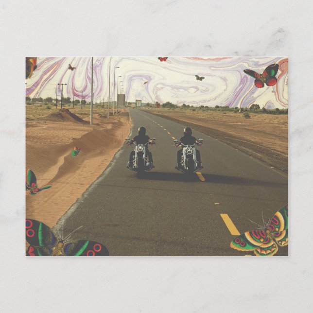 Carte Postale Motocyclettes sur la route marbre peint ciel colla (Devant)