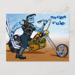 CARTE POSTALE MOTORCYCLE OGRES RÈGLE LES TERRES DÉCHIRÉES