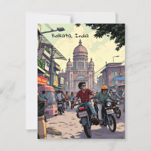 Carte Postale Motos du centre-ville à Calcutta, Inde