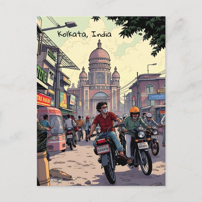 Carte Postale Motos du centre-ville à Calcutta, Inde (Devant)
