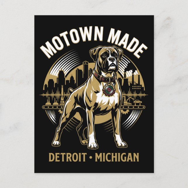 Carte Postale Motown Made Detroit Boxer Dog Labor & Music Pride  (Devant)