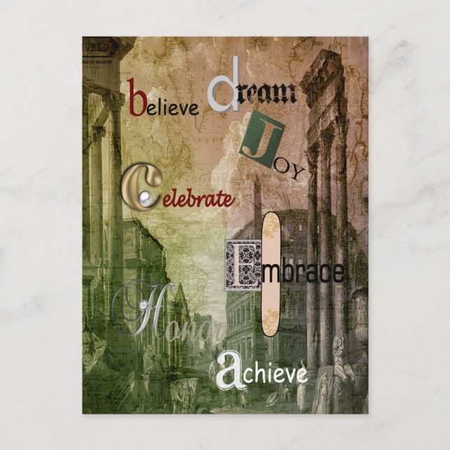 Carte Postale mots à vivre, ruines antiques bâtiments (Devant)