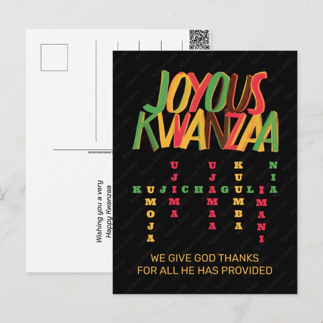 Carte Postale Mots croisés des principes joyeux de KWANZAA (Devant / Derrière)
