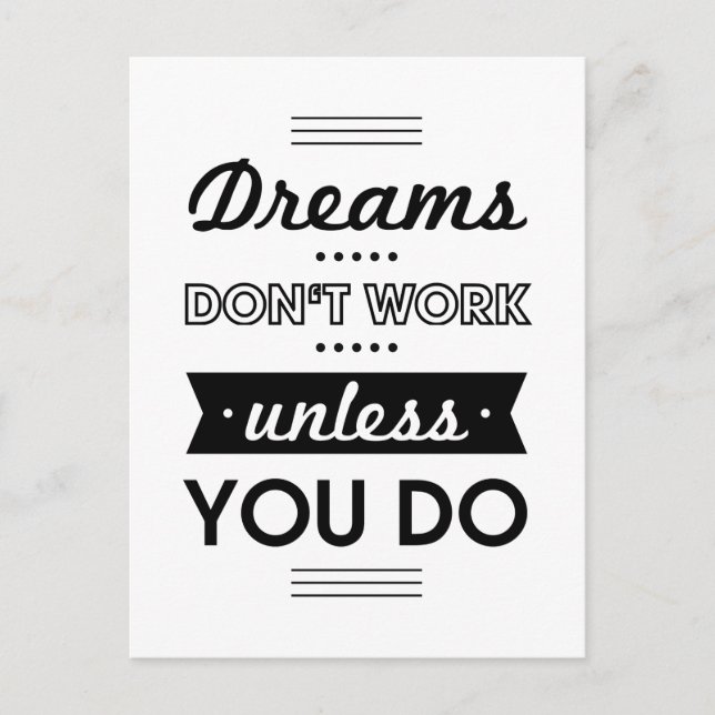 Carte Postale Mots motivationnels sur les rêves et le travail (Devant)