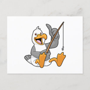 Carte Postale Mouette à la pêche avec canne à pêche