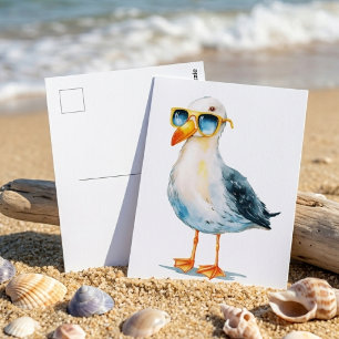 Carte Postale Mouette Cool Aquarelle Art de Plage Oiseau