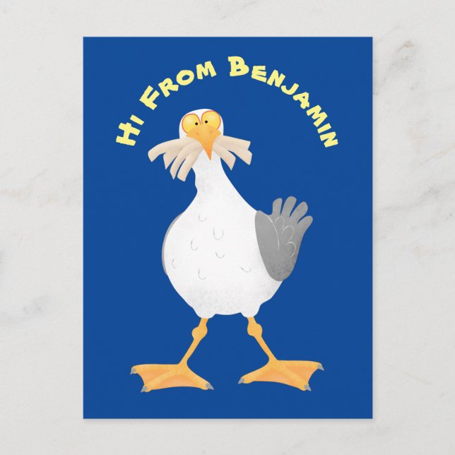 Carte Postale Mouette drôle avec frites dessin animé (Devant)