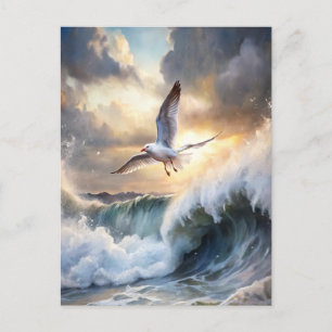 Carte Postale Mouette Ondes Tempête Nuages Océan Côtier