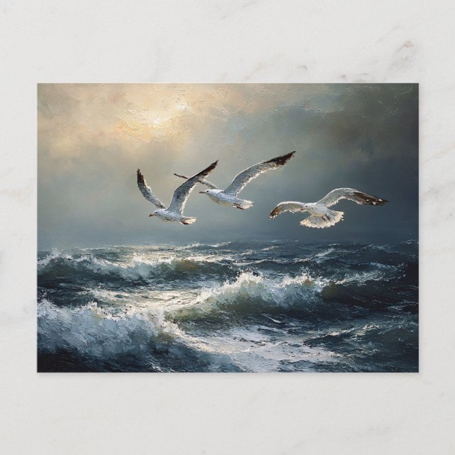 Carte Postale Mouettes Stormy Ocean Fine Art (Devant)
