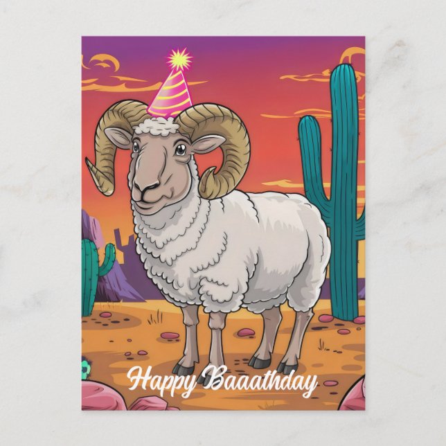 Carte Postale Mouflon du désert & cartoon de cactus (Devant)
