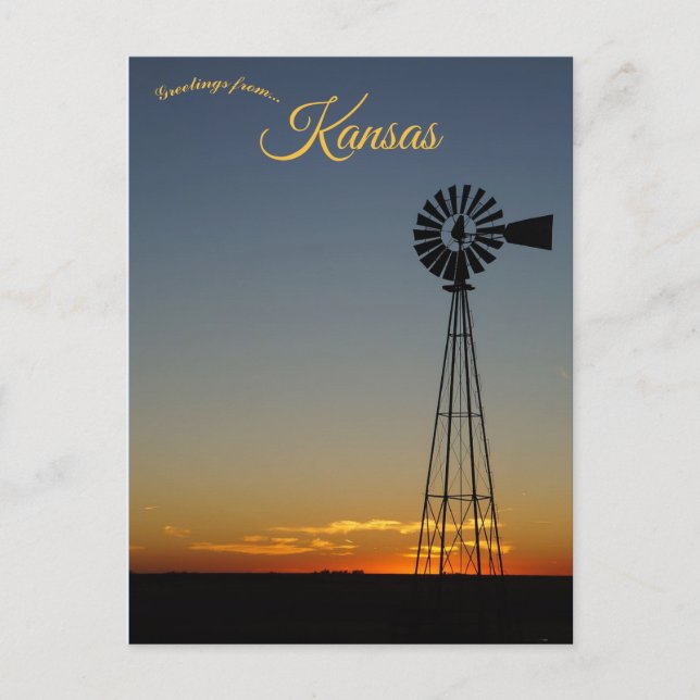 Carte Postale Moulin à vent au coucher du soleil au Kansas (Devant)